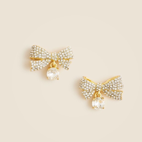New JCREW Pavé Bow Drop Earrings Gold $34 CE991 - Picture 1 of 2